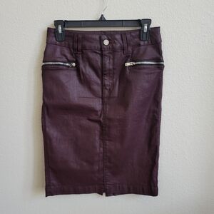 7 For All Mankind Plum Coated Midi Skirt with Front Zips